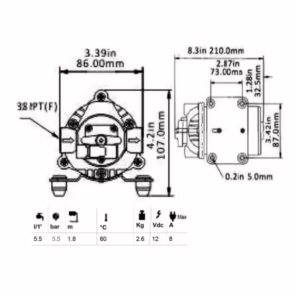 Pompa elettrica 12 v 5,5/5,5